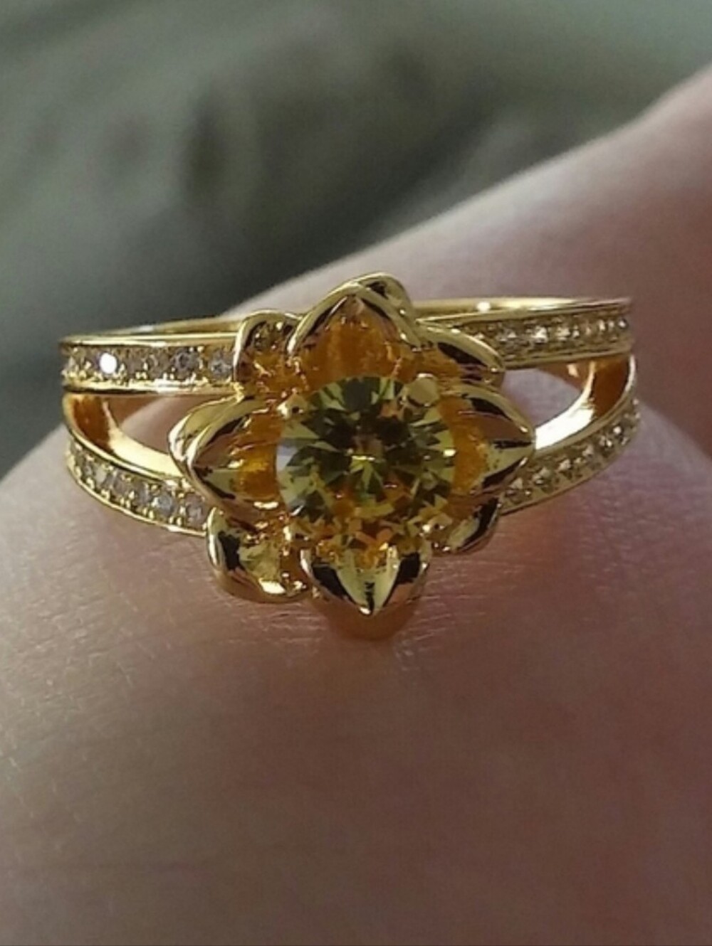 14k Gold Over Sterling Silver Split Shank Flower Citrine Topaz Accent Ring sz 7